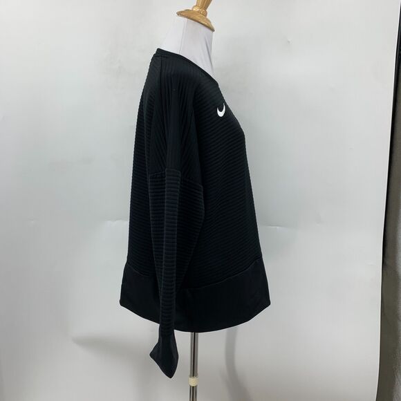 Nike Dri Fit Sweatshirt Womens L Large Black Ribbed Double Knit Crew Neck - Picture 4 of 13